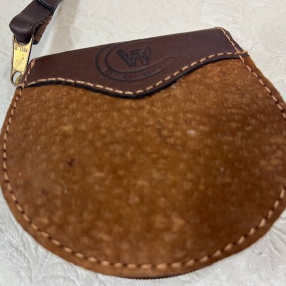 VTG Brown Leather Suede Coin Wallet Change Zip Purse Pouch Key Chain - Picture 10 of 12